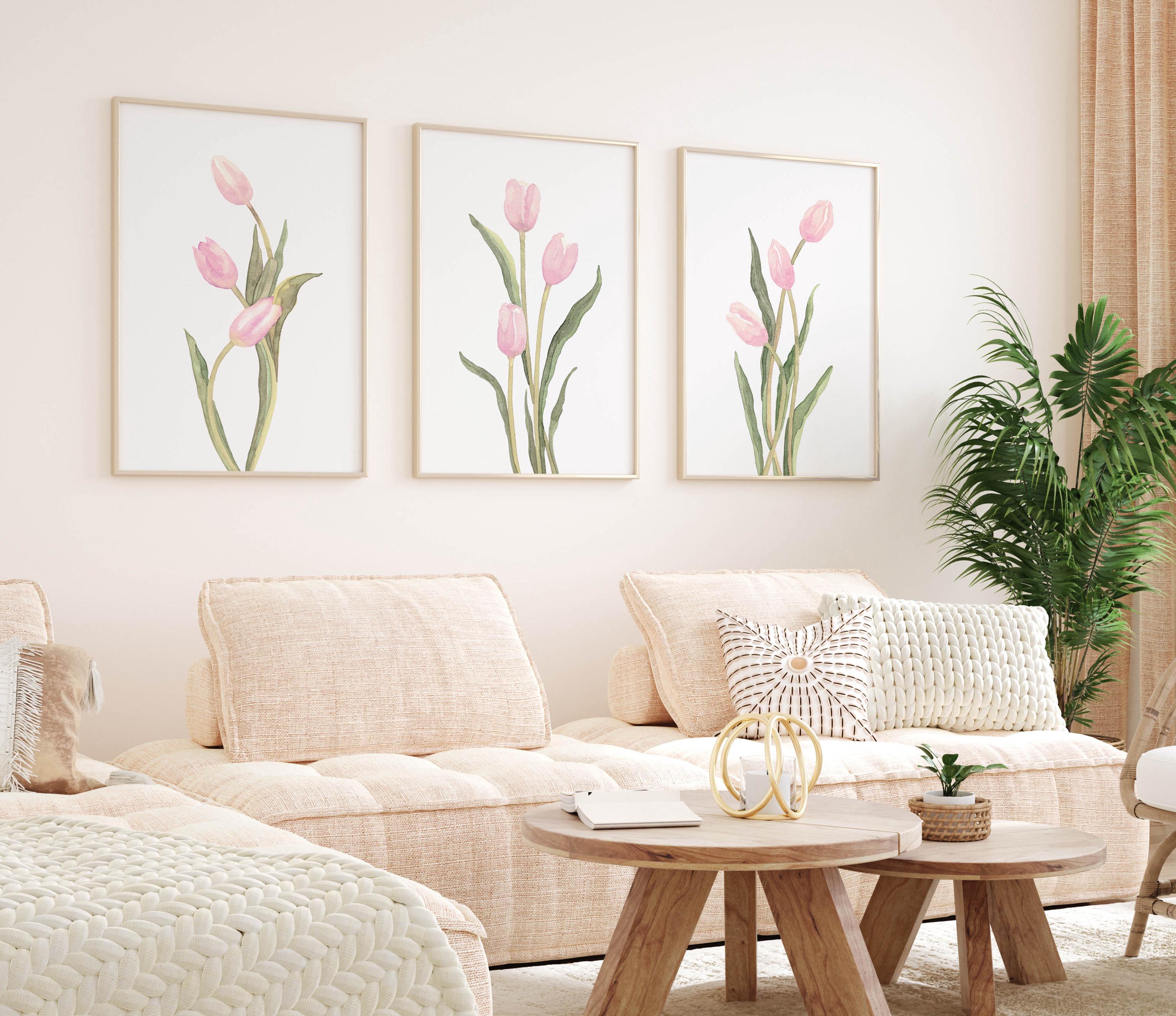Tulips Wall Art Set of 3 Watercolor Prints Simple Floral Posters ...