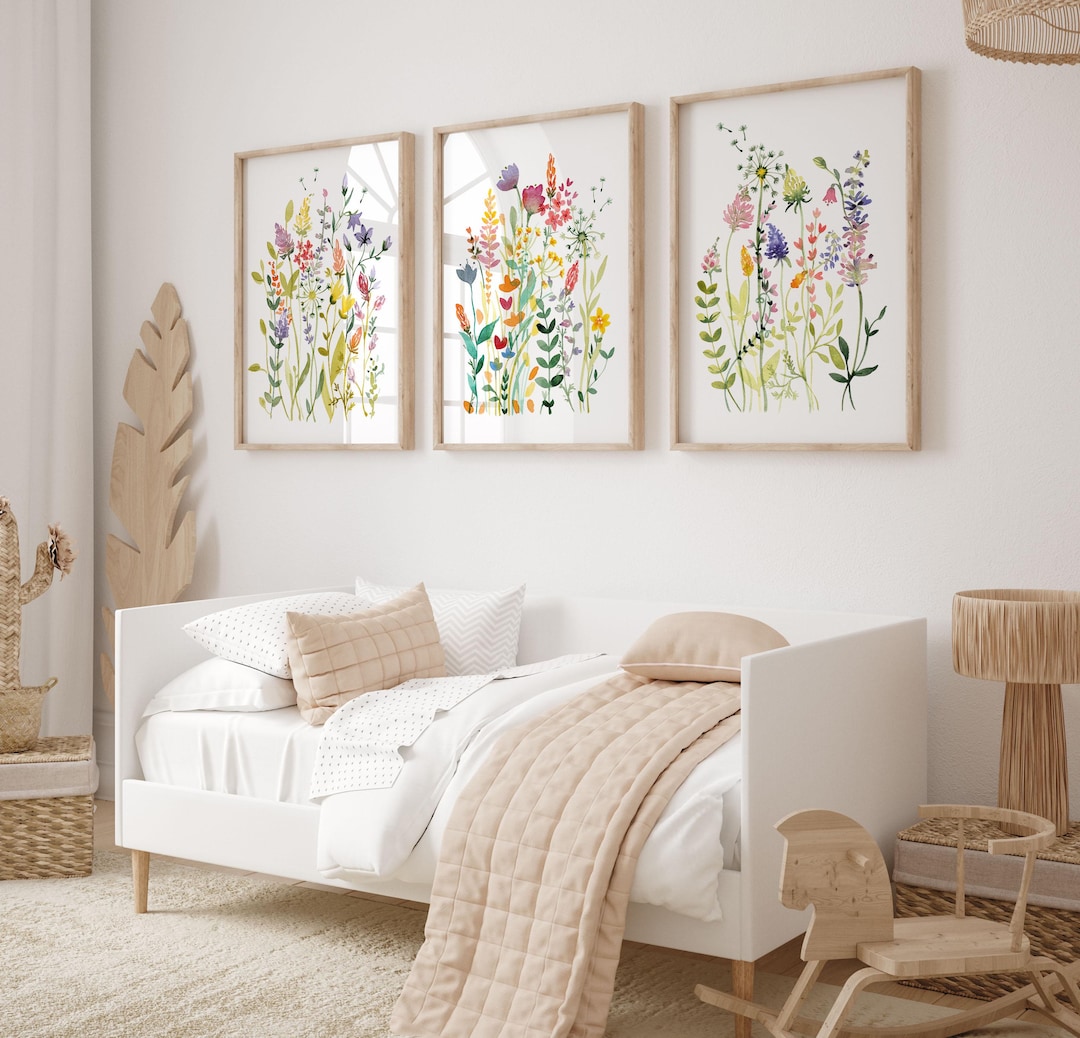 Wildflower Watercolor Art Prints Set: Colorful Floral Wall Decor ...
