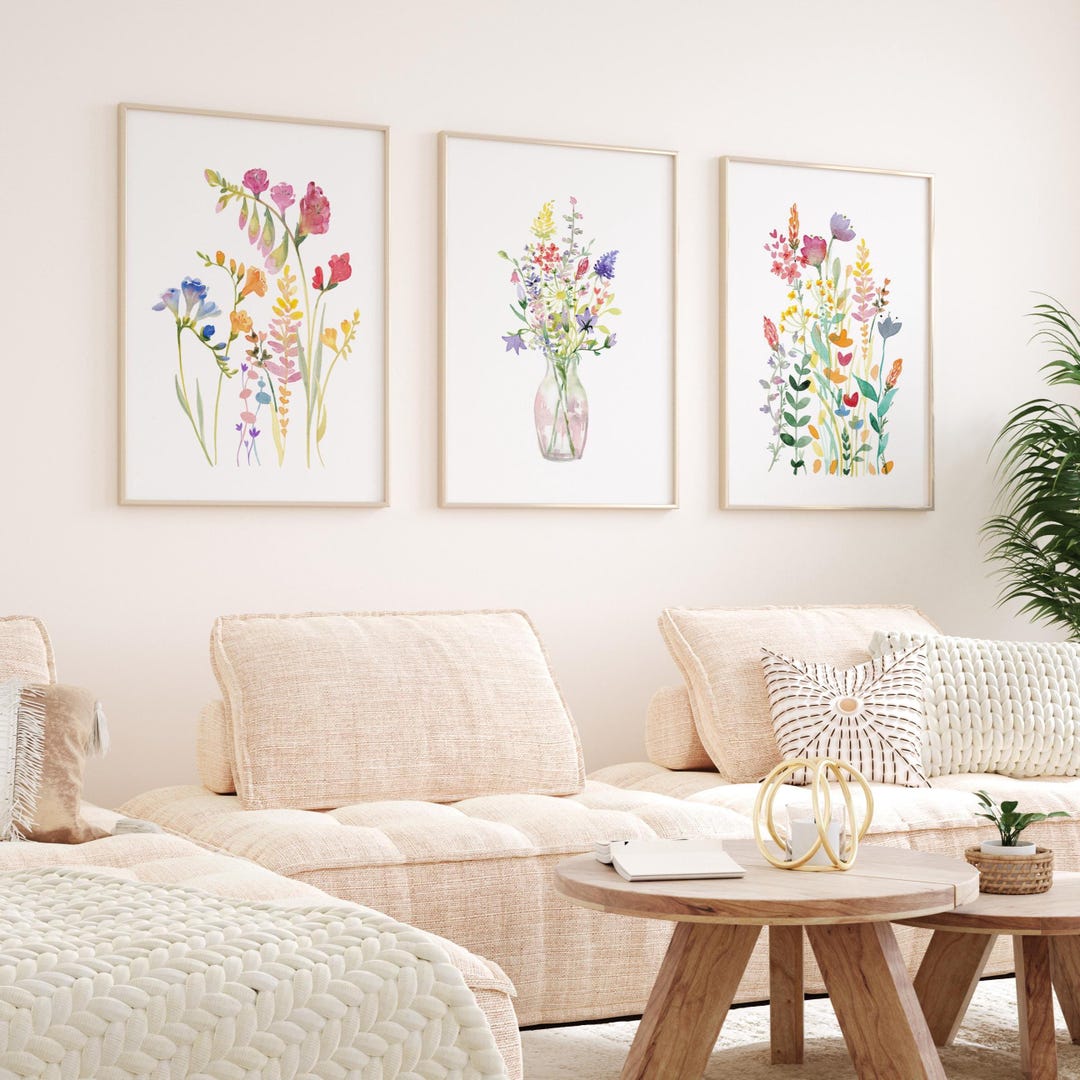 Floral Bouquet Watercolor Print Set: Vibrant Botanical Wall Art ...