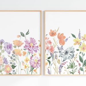 Printable Floral Wall Art Set Of 2, Wildflower Watercolor Prints, Digital Download