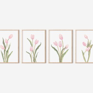 Juego de 4 impresiones de tulipanes rosa pastel, galería floral minimalista de pared, decoración botánica sencilla imagen 12
