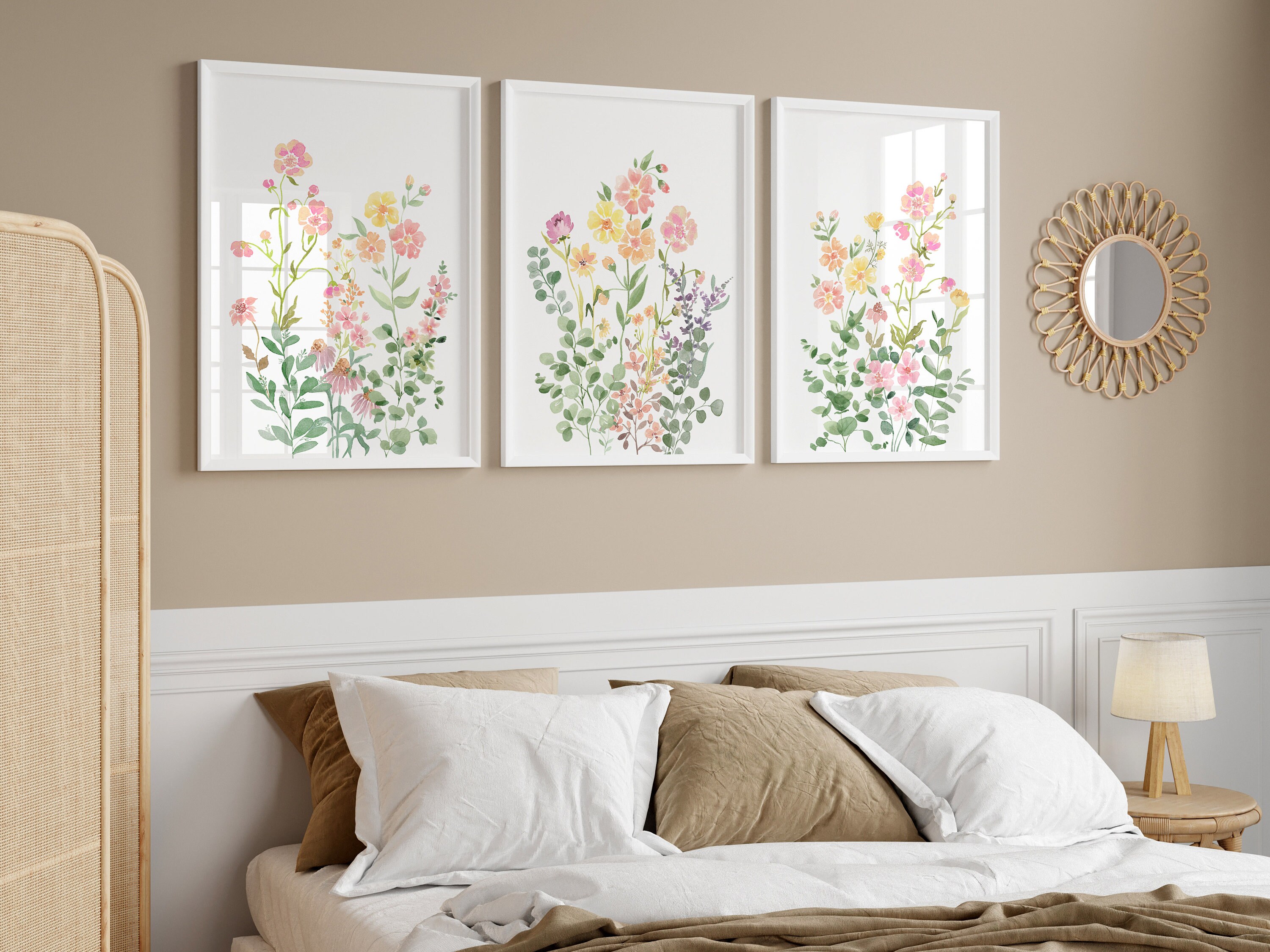 Wildflower Watercolor Print Set: Floral Botanical Wall Art (digital ...