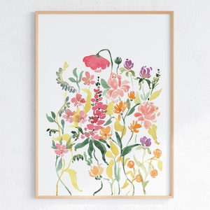 Colorful Floral Prints, Wall Art Set of 3 Wildflower Watercolors ...