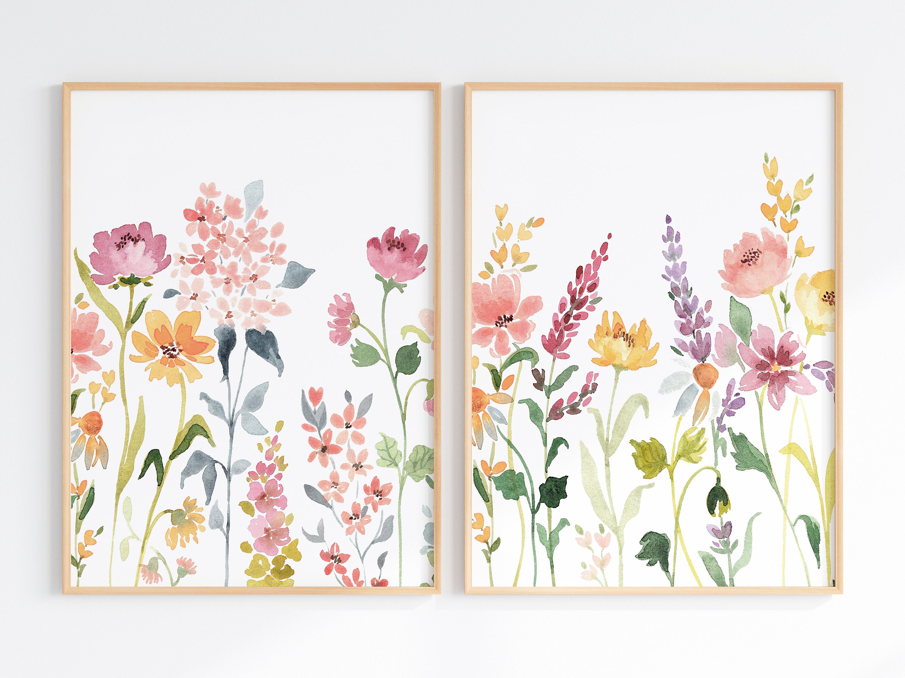 Watercolor Wildflower Prints: Girl Nursery Wall Art, Set of 2 (digital ...