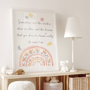 Somewhere Over The Rainbow Printable Wall Art, Boho Kids Room Poster, Digital Download