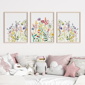 Printable Wildflowers Art Set of 3, Colorful Boho Wall Decor, Botanical ...
