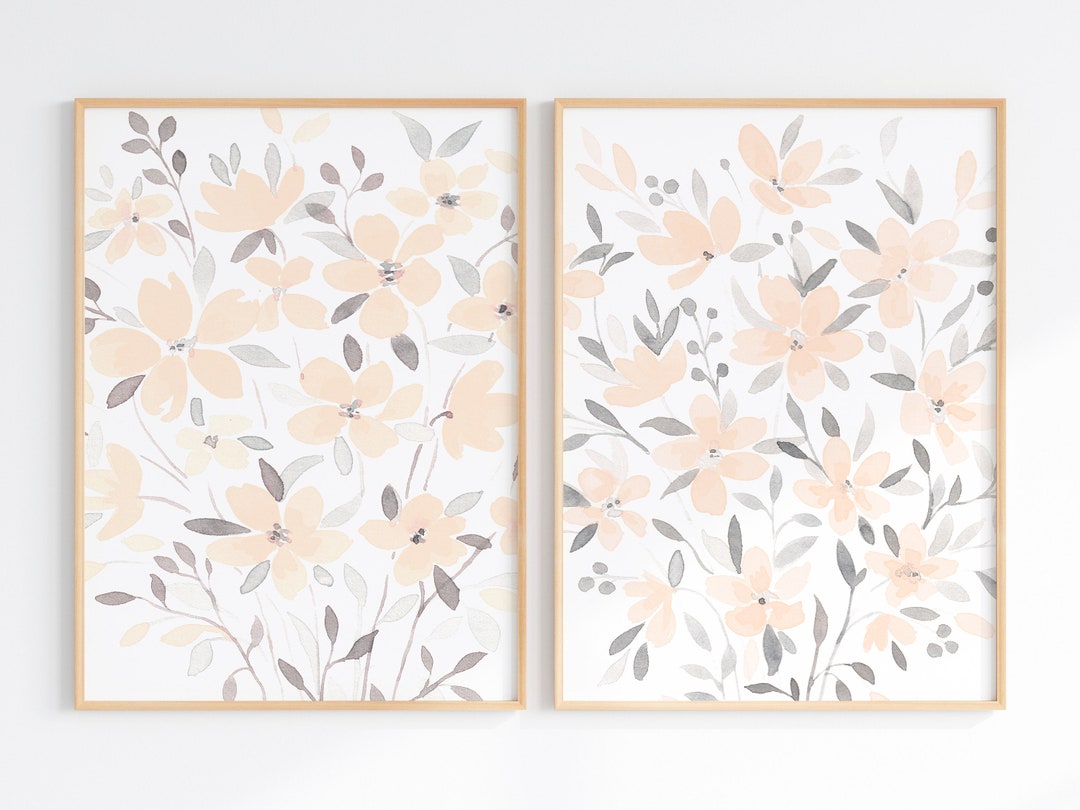 Floral Wall Art Set of 2, Baby Girl Nursery, Blush Pink and Gray Wall ...