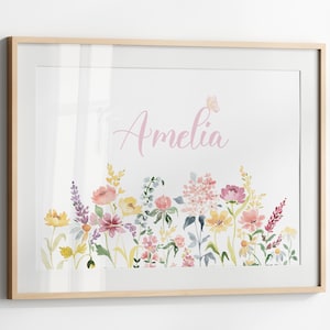 Personalisiertes Namensschild für das Babyzimmer, Mädchen, Mädchen, Mädchen, Kinderzimmer, Blumen, personalisiertes Namensgeschenk für Mädchen