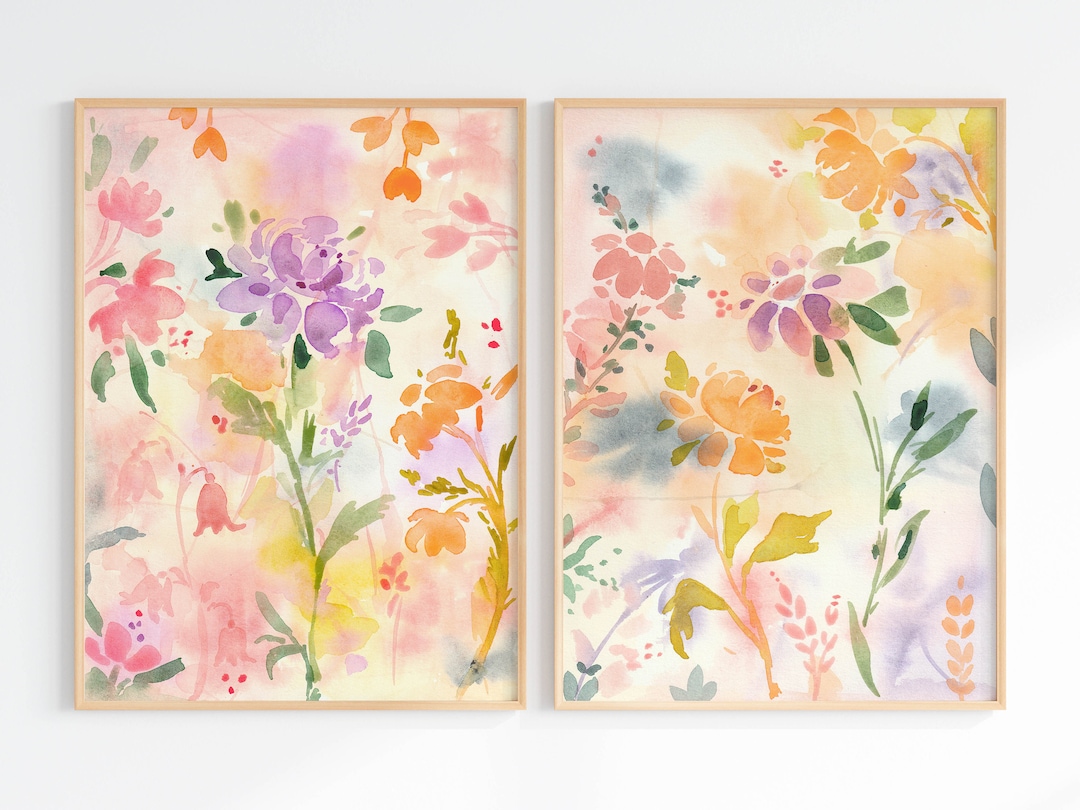 Colorful Floral Watercolor Print Set of 2, Digital Download, Bright ...