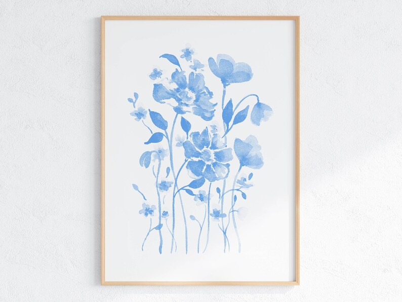 Sky Blue Flower Wall Art Set of 3 Light Blue Floral Prints Etsy