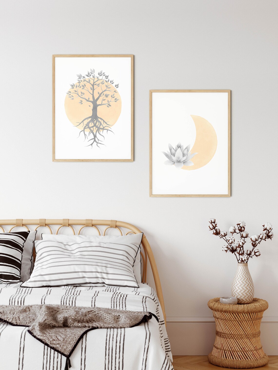 Download Boho Moon Decor Celestial Decor Flower Moon Art Lotus Wall ...