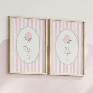 Coquette Floral Bow Prints Set, Pastel Pink Girly Bedroom Decor (Digital Download)