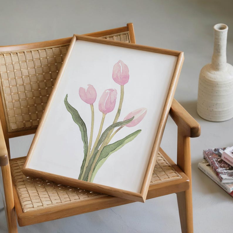 Pastel Pink Tulips Prints Set of 4, Minimalist Floral Gallery Wall ...