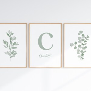Sage Green Nursery Wall Art Set of 3 Custom Baby Initial and Name ...