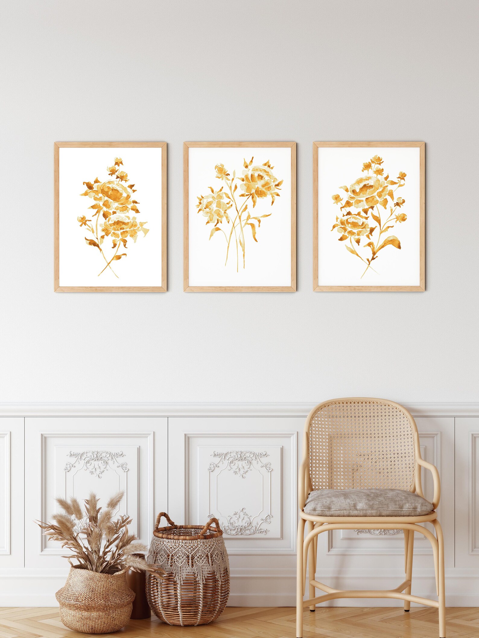 Burnt Orange Flower Wall Art Set of 3 Peony Watercolor Etsy