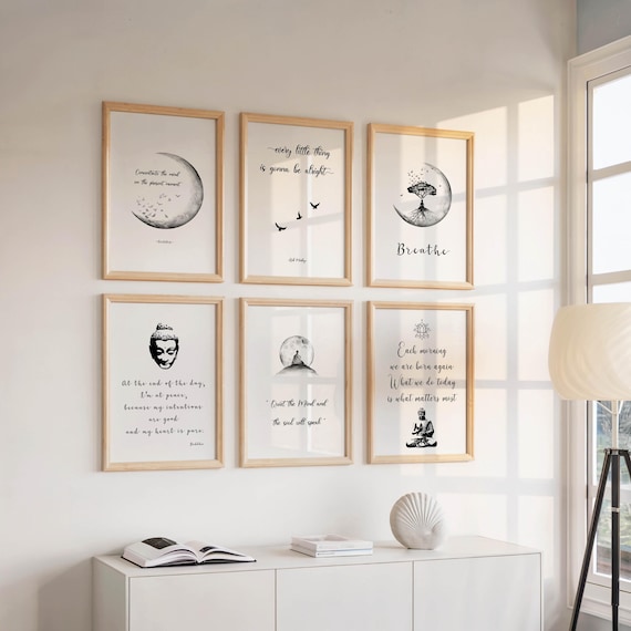 Zen Wall Art Quotes Bundle Set of 6 Positive Affirmation Prints Calming Home Decor
