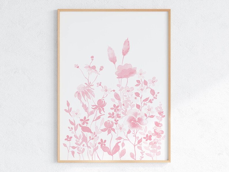 Blush Pink Wildflower Watercolor Print Set, Girl Nursery Decor (digital ...