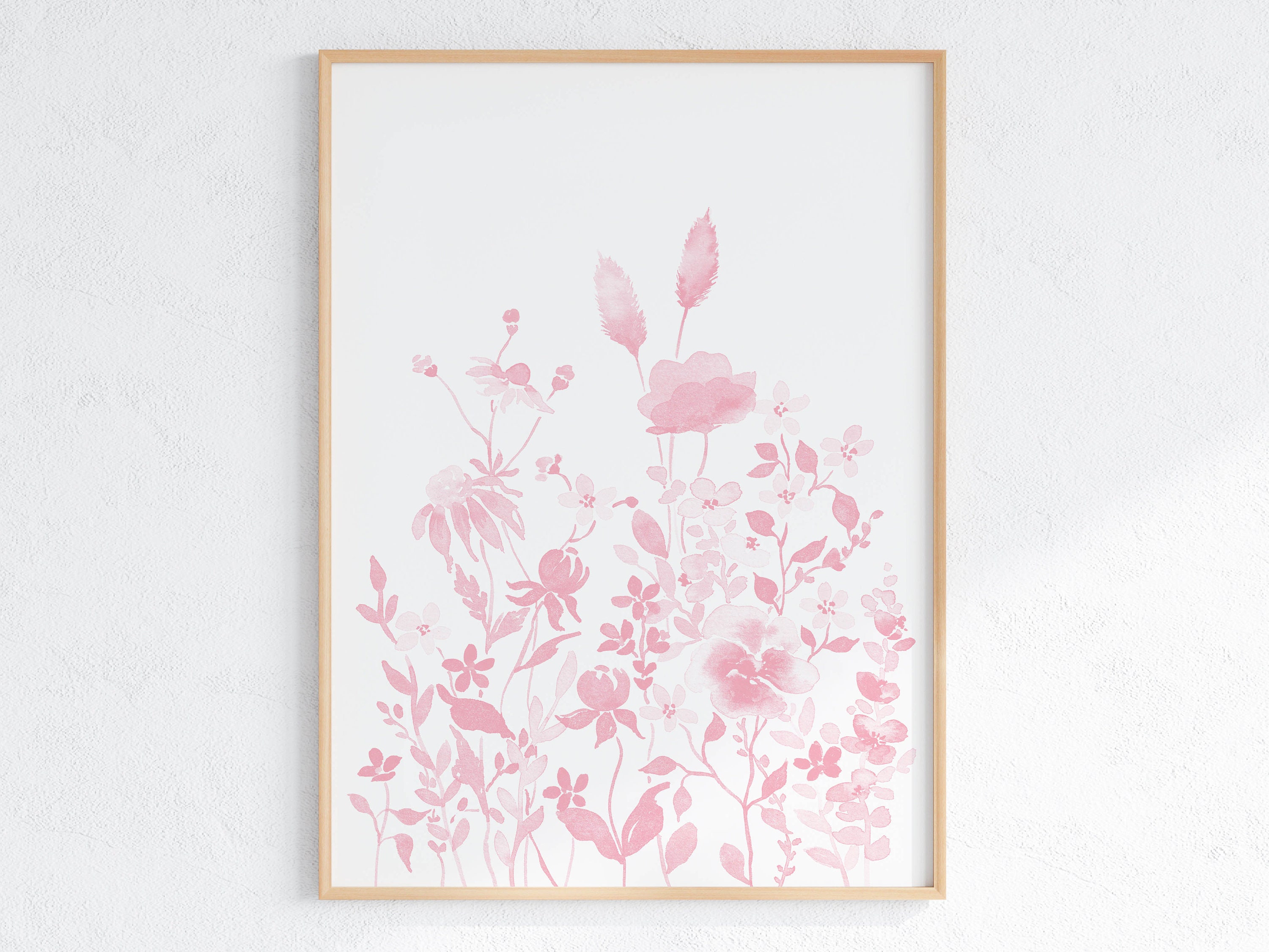 Blush Pink Wildflower Watercolor Print Set, Girl Nursery Decor (digital ...