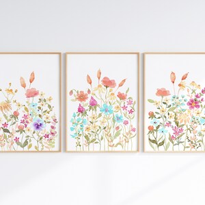 Colorful Floral Watercolor Print Set of 3, Wildflower Wall Art ...