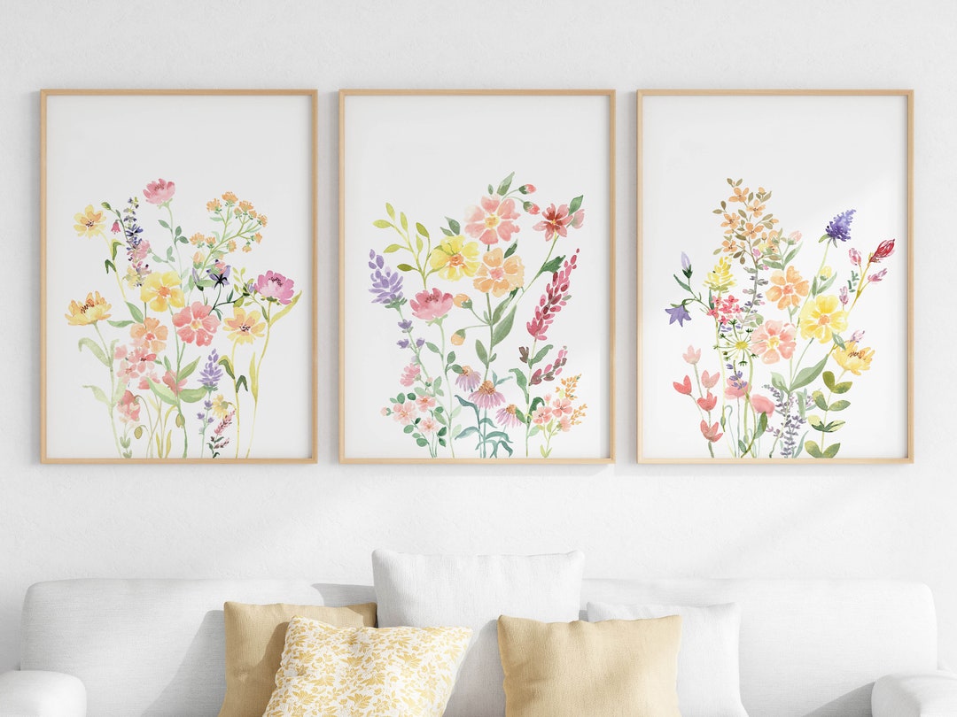 Wildflower Watercolor Print Set: Colorful Floral Wall Art (digital ...