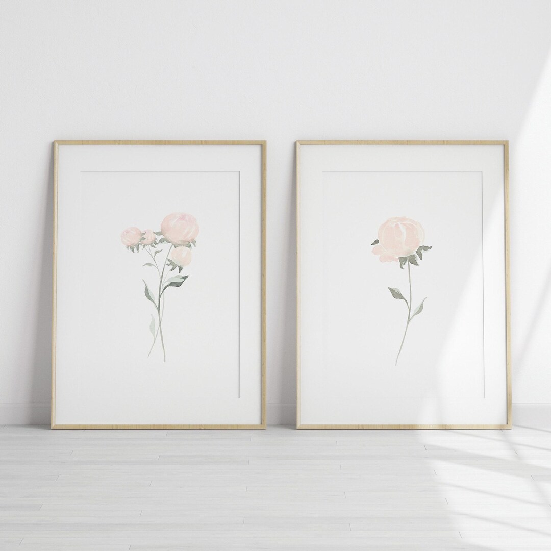 Blush Pink Floral Art Set of 2 Peony Watercolor Prints Minimalist ...