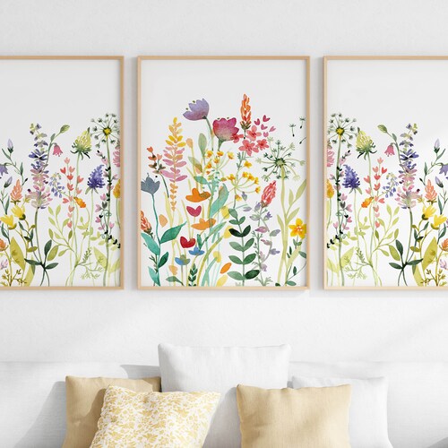 Colorful Wall Art Set of 3 Wildflower Prints Digital - Etsy