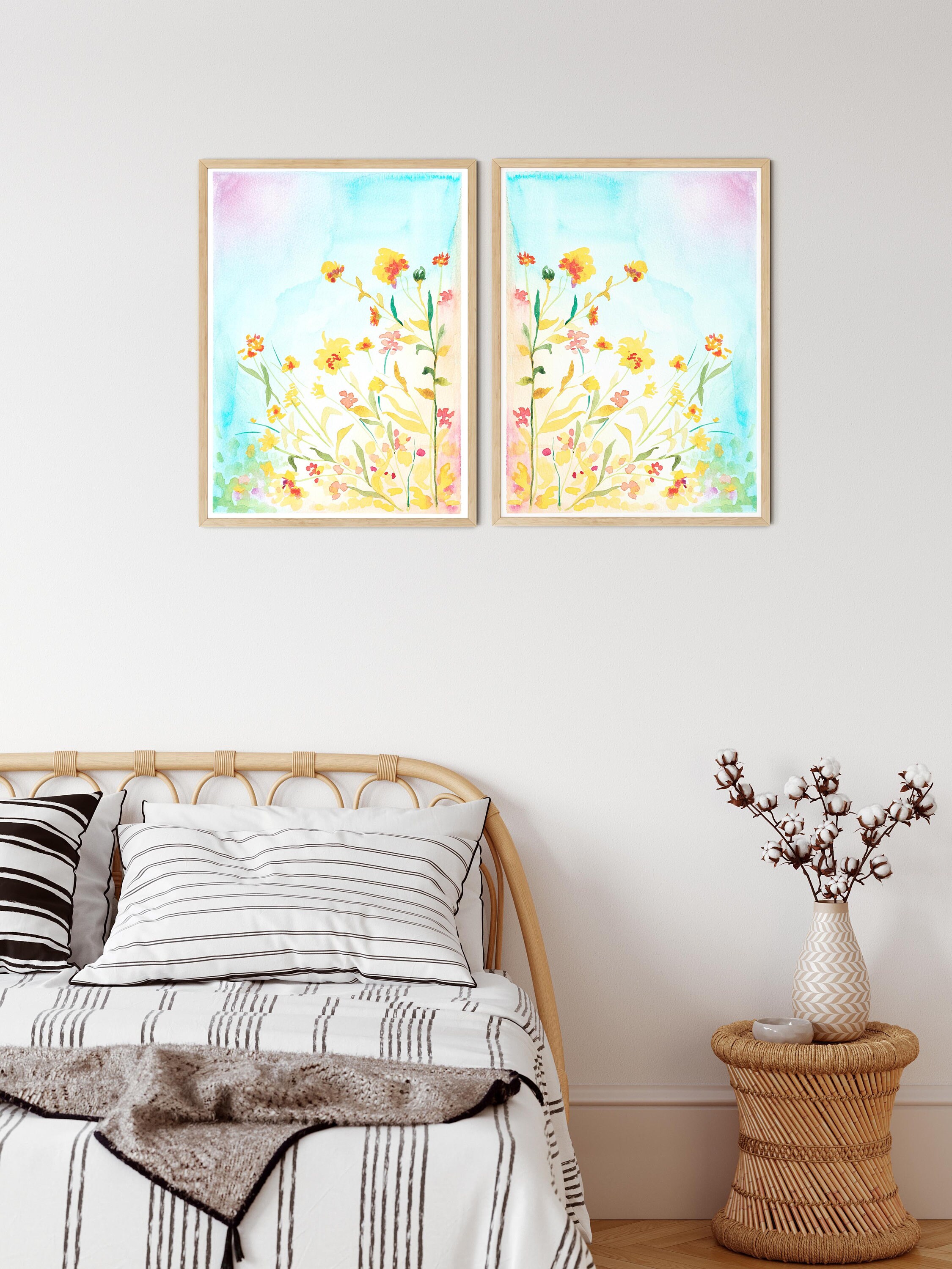 Wildflower Watercolor Art Print Set: Colorful Floral Wall Decor ...