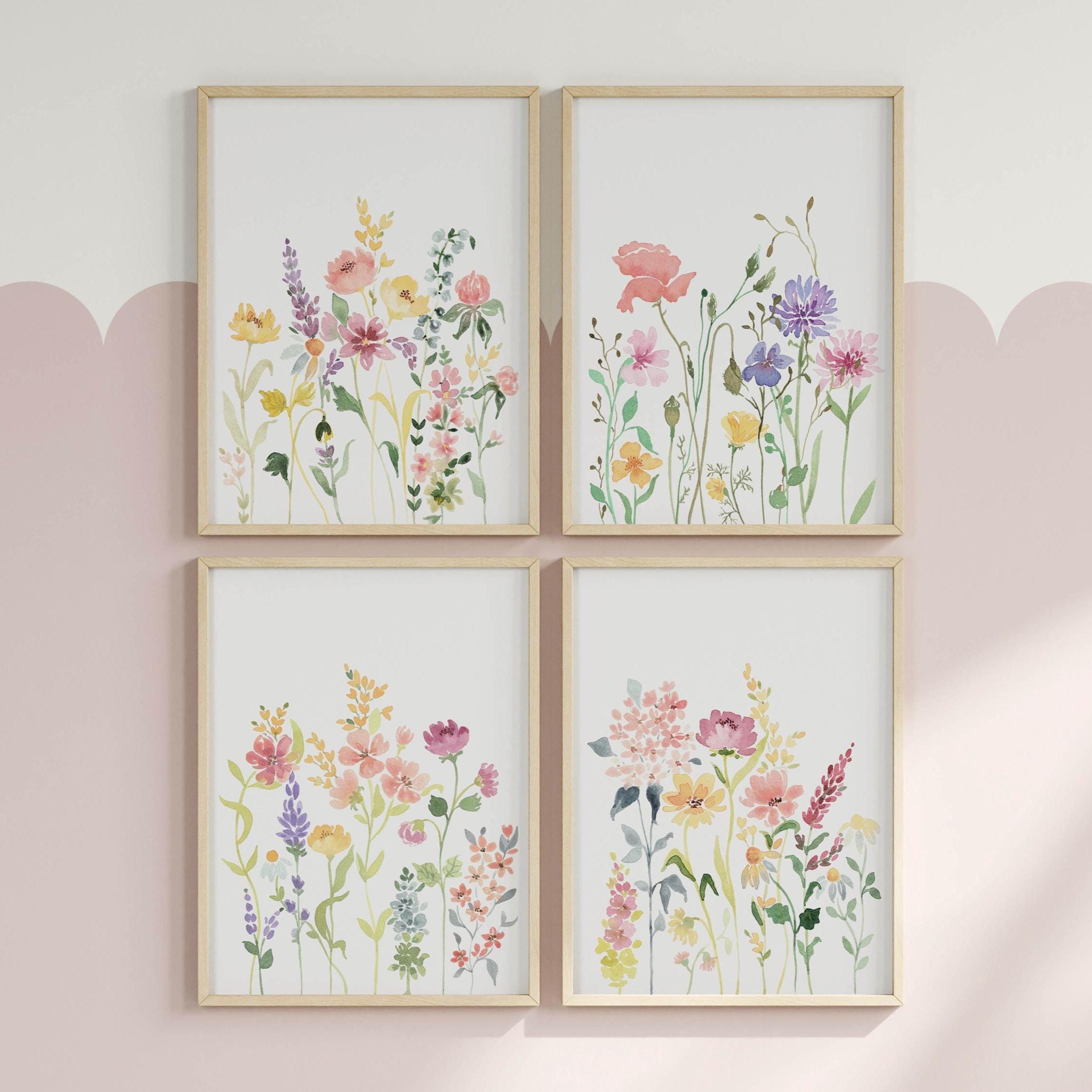 Wildflower Watercolor Prints Set: Girls Nursery Gallery Wall (digital ...