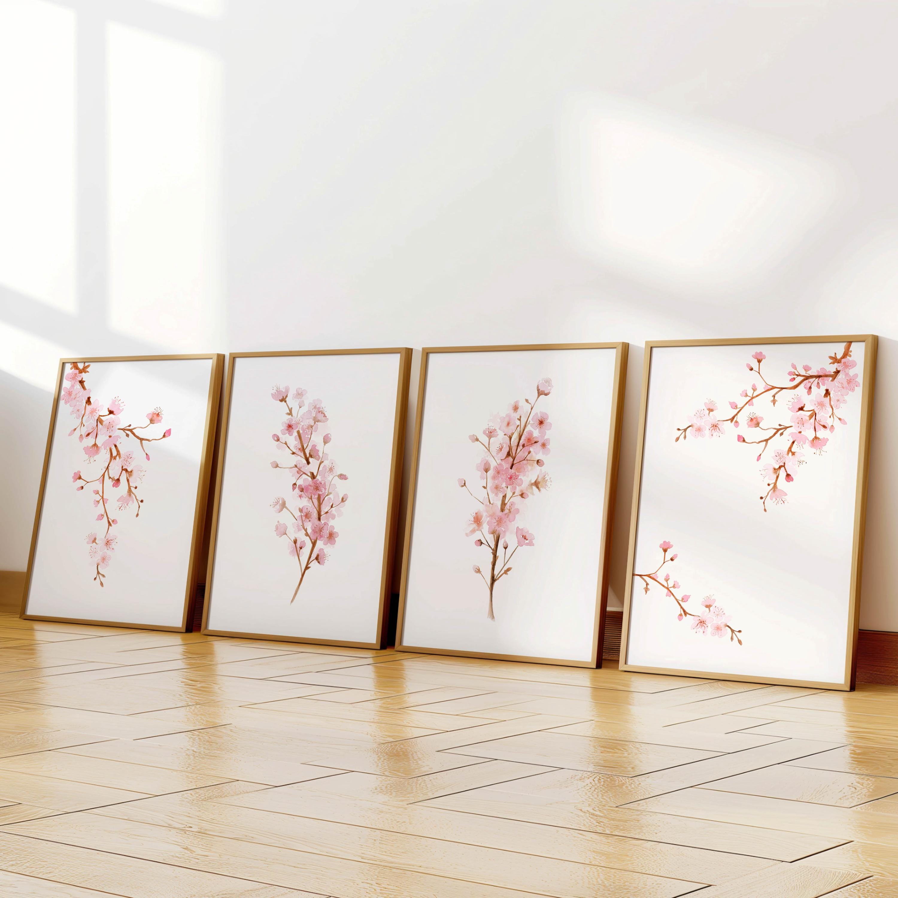 Cherry Blossom Watercolor Print Set: Blush Pink Sakura Floral Art ...