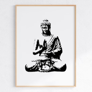 Buddha Meditation Wall Art, Yoga Print Black And White Poster, Printable Wall Decor, Buddha Digital Print Download, Yoga Watercolor Gift