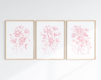 Pink Floral Garden Watercolor Prints, Blush Floral Nursery Wall Art ...