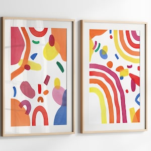 Colorful Kids Wall Art Set Of 2 Abstract Playroom Decor Printable Bright Nursery Prints Toddler Posters Digital Download Art