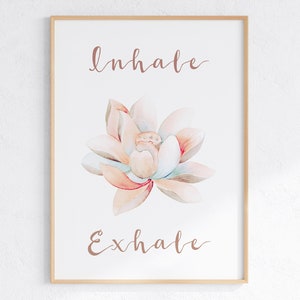 Inhale Exhale Print, Lotus Flower Quote Poster, Digital Download Art, Printable Yoga Artwork, Spiritual Quote, Meditation Art