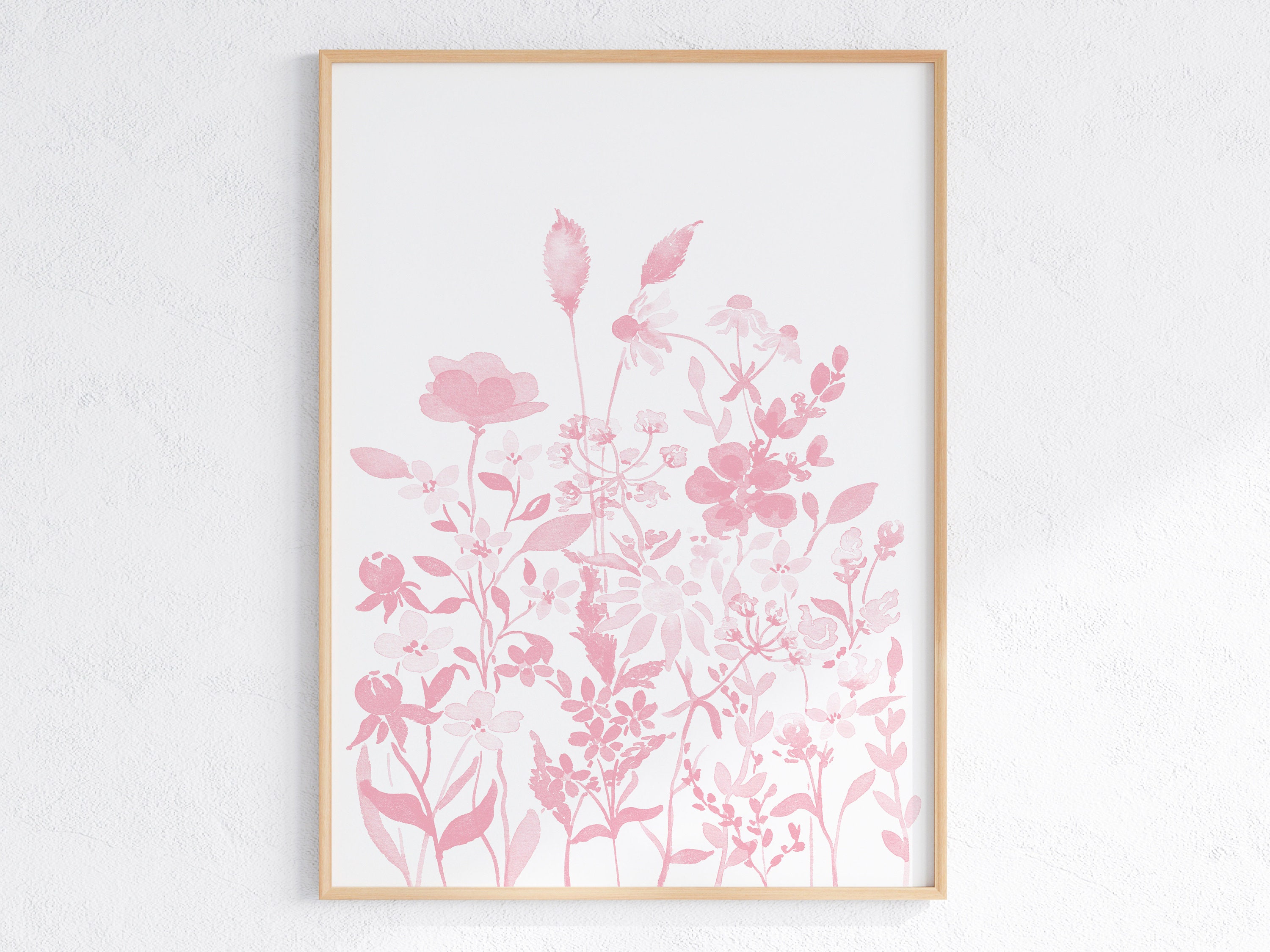 Blush Pink Wildflower Watercolor Print Set, Girl Nursery Decor (digital ...