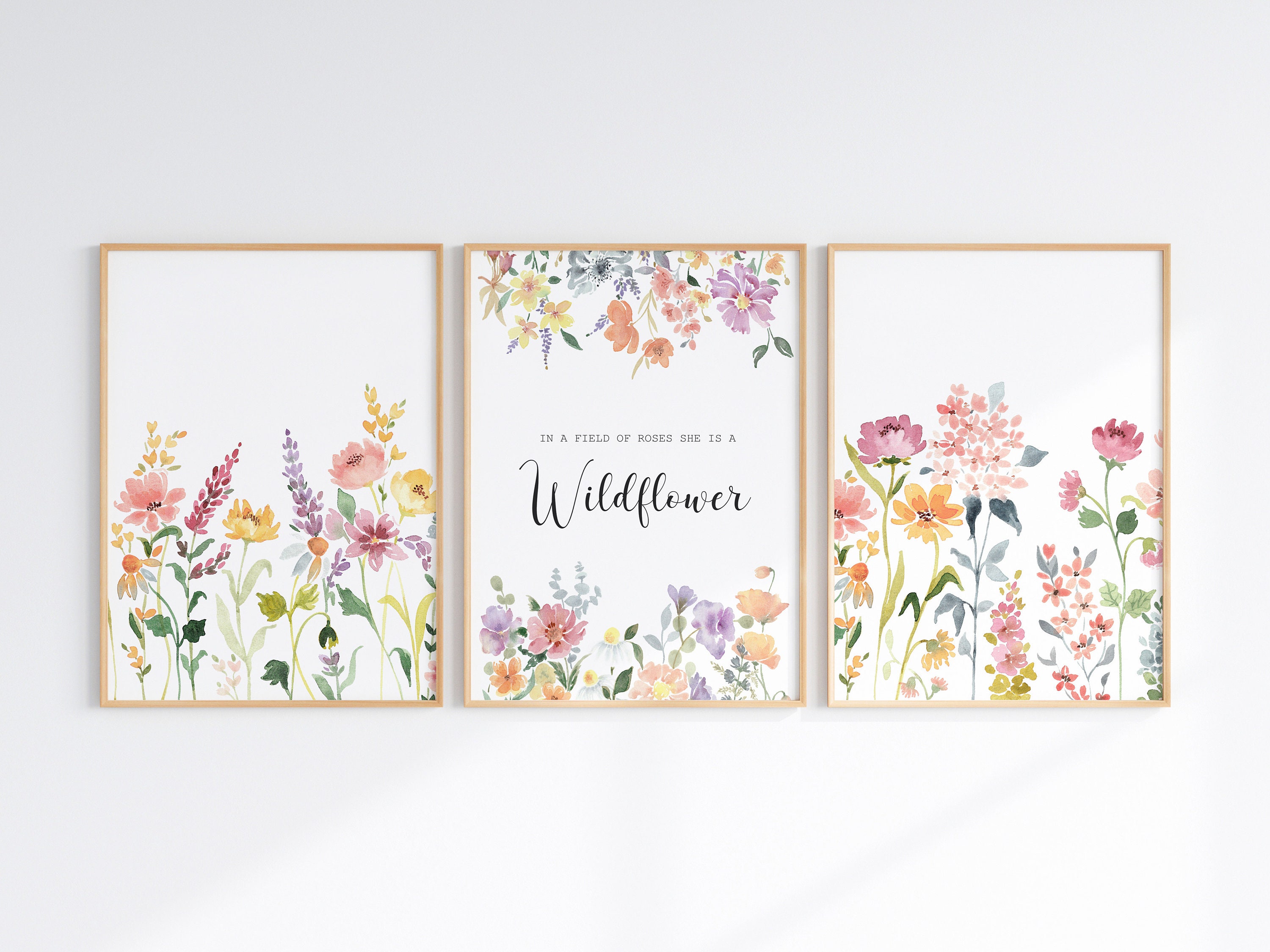 Wildflower Watercolor Prints for Girls Room, Floral Quote Wall Art Set of  3, in A Field of Roses She is A Wildflower, Digital Download - Etsy