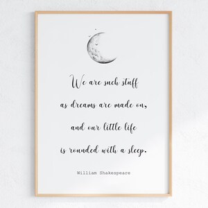 Shakespeare Quote Poster, Literary Art Print, Book Lover Wall Art, We Are Such Stuff As Dreams Are Made On, The Tempest, Instant Download