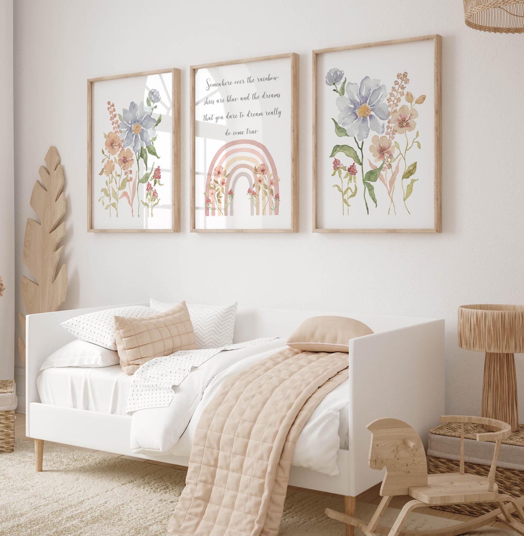 Rainbow Wildflower Nursery Art Prints: Boho Baby Girl Decor (digital ...