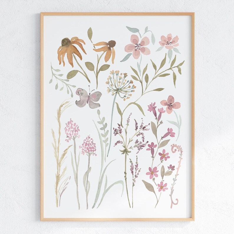 Boho Wildflower Watercolor Prints Neutral Nursery Wall Art Set of 3 for ...