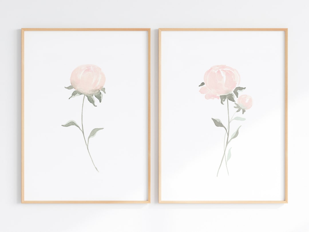 Minimalist Peony Watercolor Print Set: Blush Floral Wall Art (digital ...