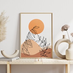 Terracotta Sun and Moon Wall Art Set of 3, Boho Mid Century Modern ...