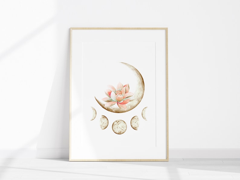 Boho Moon Lotus Art Print: Mystical Zen Decor (digital Download) - Etsy