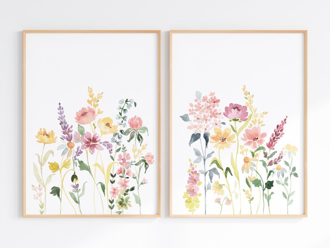 Floral Watercolor Prints, Wildflower Wall Art Set of 2, Digital ...