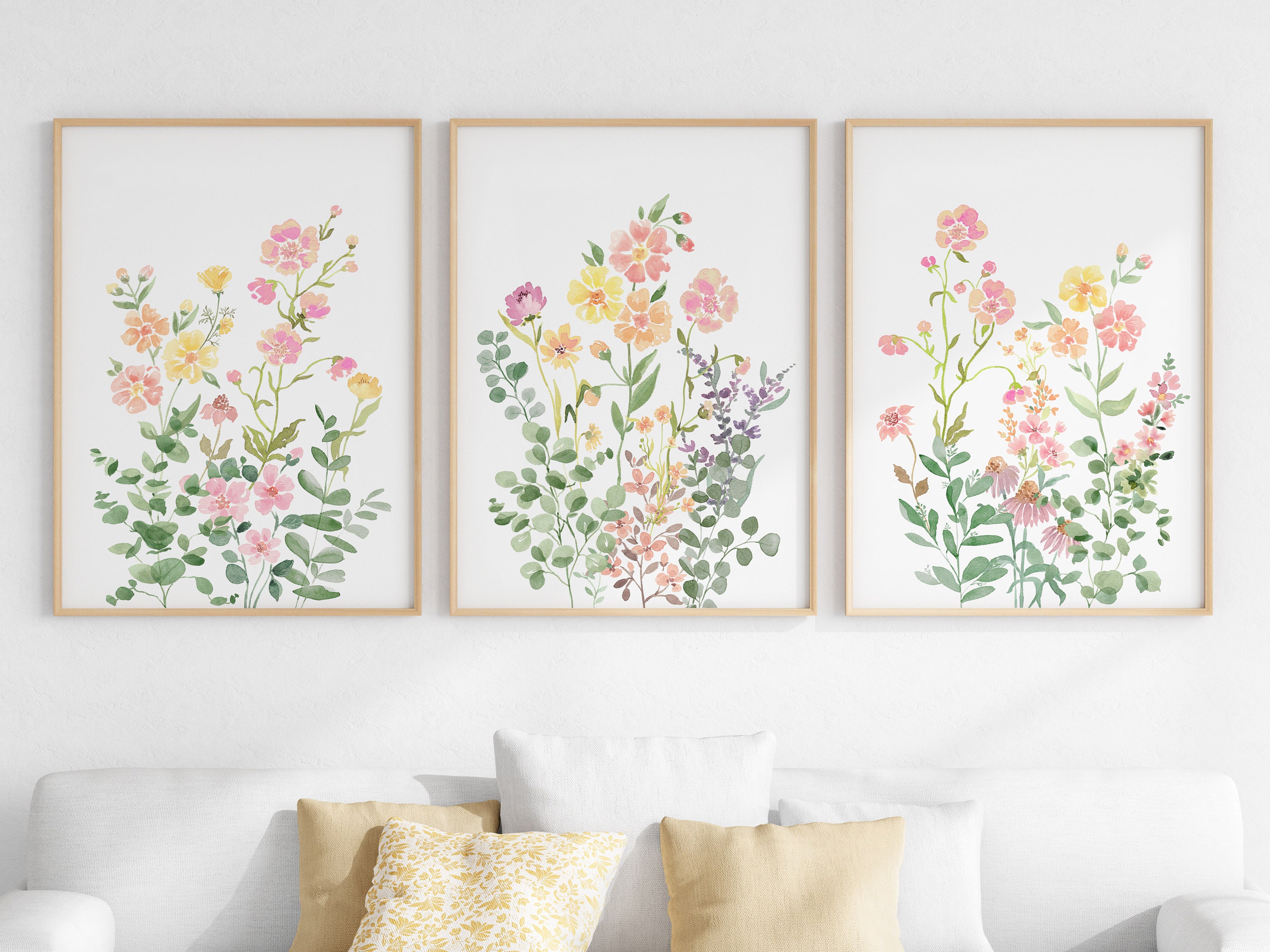 Wildflower Watercolor Print Set: Floral Botanical Wall Art (digital ...