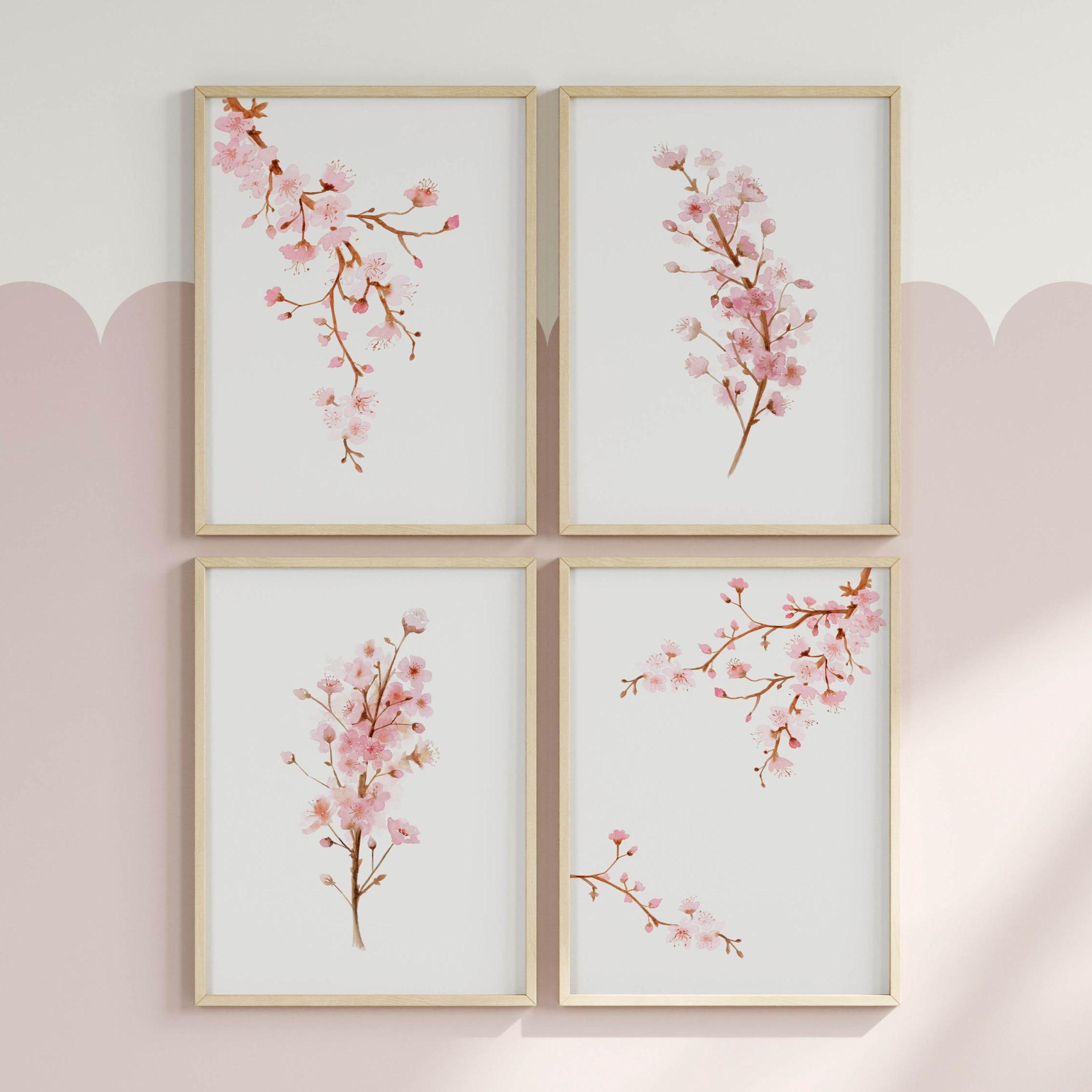 Cherry Blossom Watercolor Print Set: Blush Pink Sakura Floral Art ...