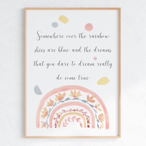 Quelque part au-dessus de l'arc-en-ciel Printable Wall Art, Boho Kids Room Poster, Digital Download