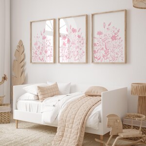 Blush Pink Wildflower Watercolor Print Set, Girl Nursery Decor (digital ...