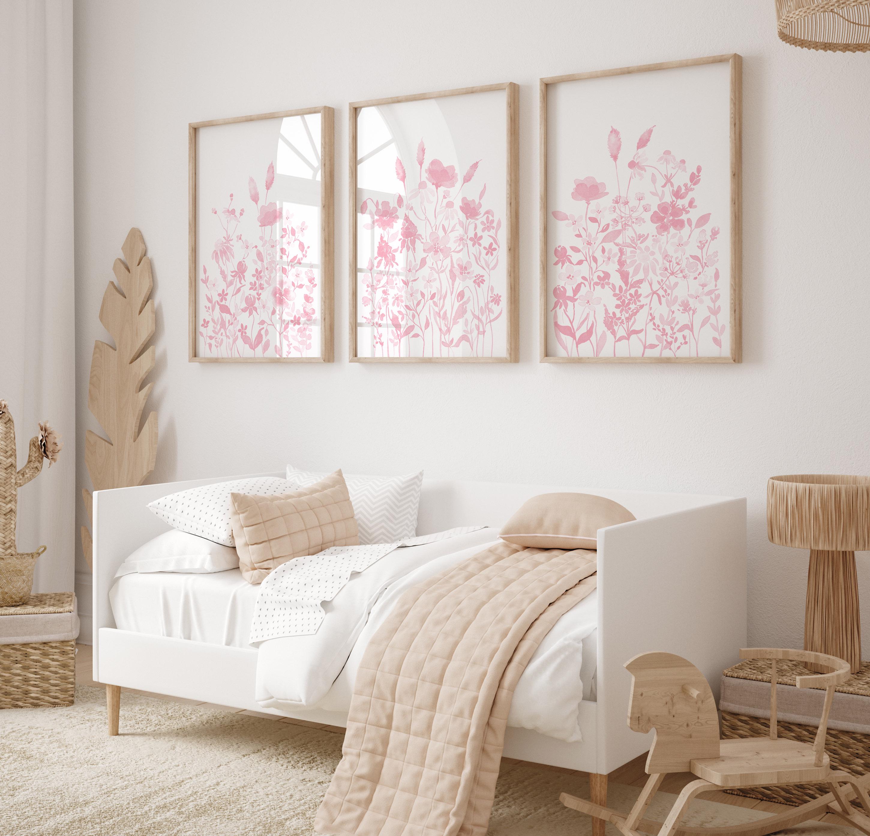Blush Pink Wildflower Watercolor Print Set, Girl Nursery Decor (digital ...