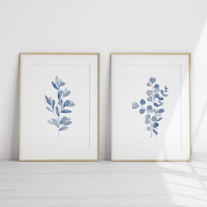 Set de acuarelas de eucalipto azul: Arte botánico minimalista (descarga digital) imagen 13