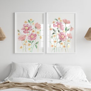 Wildflower Watercolor Print Set of 2, Floral Wall Art, Digital Download ...
