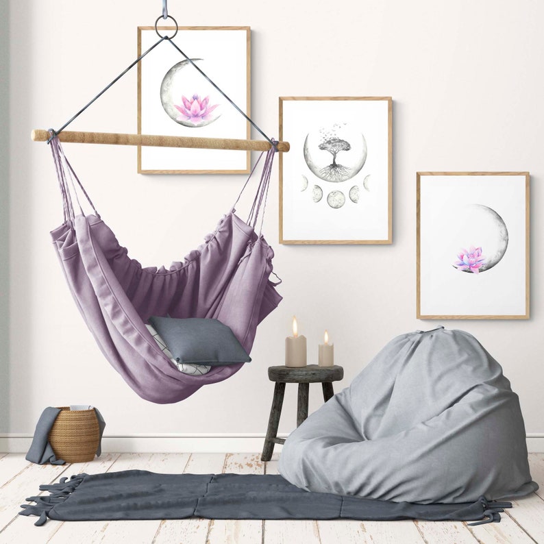 Bedroom Wall Decor Yoga Wall Decor Celestial Watercolor Moon Phases Printable Wall Art Boho Moon With Lotus Flowers Tree Of Life Art